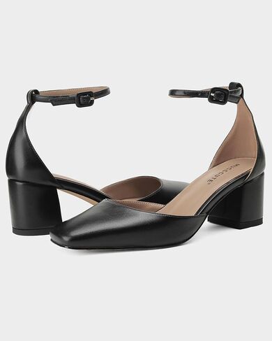 MUCCCUTE Heels for Women Closed Toe Pumps - Chunky Low Heel Block Square Toe Ankle Strap Heels Ladies Business Office Dressy Dress Pumps in Kuwait