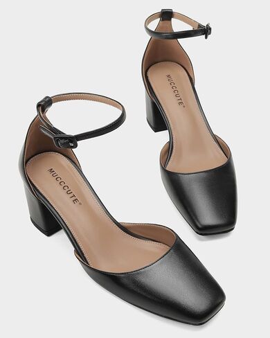 MUCCCUTE Heels for Women Closed Toe Pumps - Chunky Low Heel Block Square Toe Ankle Strap Heels Ladies Business Office Dressy Dress Pumps in Kuwait