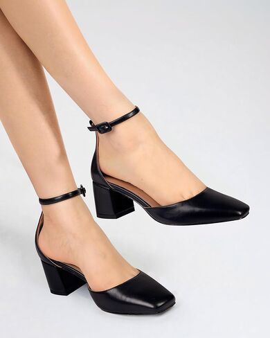 MUCCCUTE Heels for Women Closed Toe Pumps - Chunky Low Heel Block Square Toe Ankle Strap Heels Ladies Business Office Dressy Dress Pumps in Kuwait