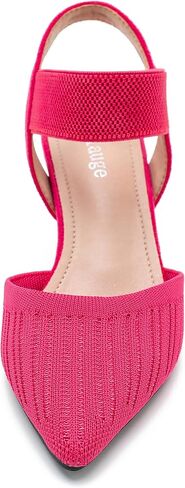 Enelauge Women's Closed Toe Low Kitten Heels Knit Pumps Elastic Ankle Strap Sandals Slingback Pointed Toe Wedding Prom Dress Shoes in Kuwait