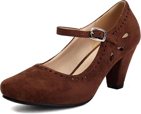 Elerhythm Women's Mary Jane Teardrop Cutout Classic and Retro 1920s Pump Heels 1950s Vintage Round Closed Toe 1940s Ankle Strap Dress Shoes in Kuwait