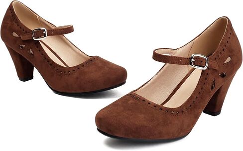 Elerhythm Women's Mary Jane Teardrop Cutout Classic and Retro 1920s Pump Heels 1950s Vintage Round Closed Toe 1940s Ankle Strap Dress Shoes in Kuwait
