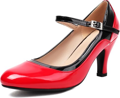 Elerhythm Women's Mary Jane Vintage Two Tone Ankle Strap Close Toe 1920s Gatsby Heels Retro 1950s Victorian Pumps Shoes in Kuwait