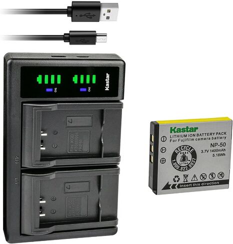 Kastar FNP-50 LTD2 USB Battery Charger Compatible with Fujifilm NP-50, NP-50A Battery, Fujifilm BC-50, BC-45W Charger, Fujifilm FinePix XP100 XP110 XP150 XP160 XP170 XP200 XF1 Camera in Kuwait
