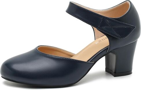 Enelauge Women's Ankle Strap Block Chunky Heels Closed Round Toe Pumps D'Orsay Comfortable Vintage Dressy Bridal Wedding Party Shoes in Kuwait