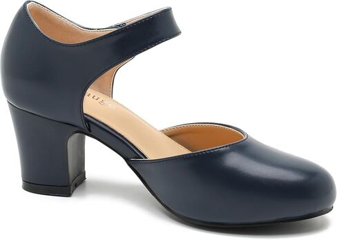 Enelauge Women's Ankle Strap Block Chunky Heels Closed Round Toe Pumps D'Orsay Comfortable Vintage Dressy Bridal Wedding Party Shoes in Kuwait