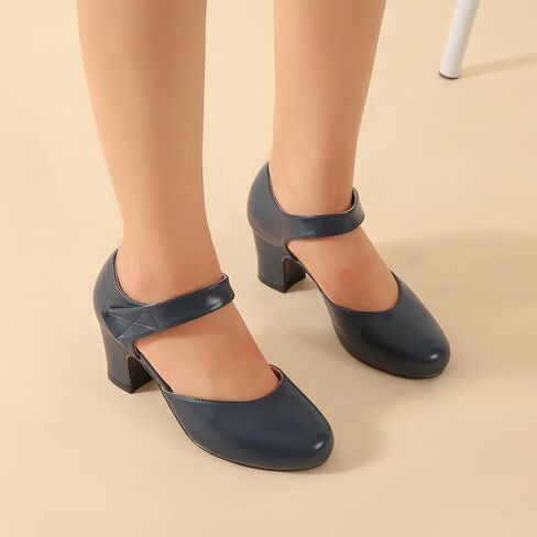 Enelauge Women's Ankle Strap Block Chunky Heels Closed Round Toe Pumps D'Orsay Comfortable Vintage Dressy Bridal Wedding Party Shoes in Kuwait