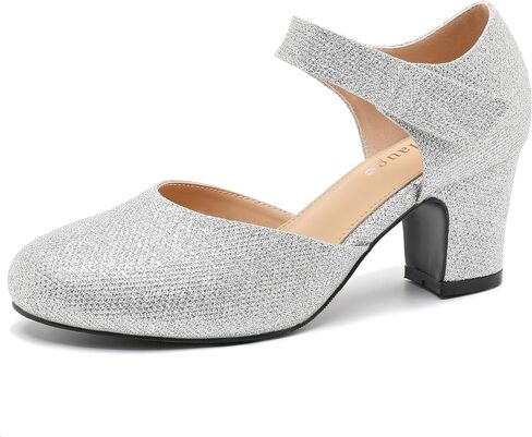 Enelauge Women's Canle Strap Block الكعب المكتنزة مغلقًا بمضخات إصبع القدم المستديرة D'Orsay مريحة in Kuwait