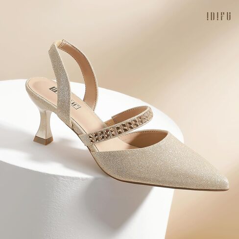 idifu in3 الكعب المدمر قلة Rhinestone مغلق أحذية فستان منخفضة من النساء للنساء العروس الزفاف العرسان الكعوب اللطيفة in Saudi Arabia