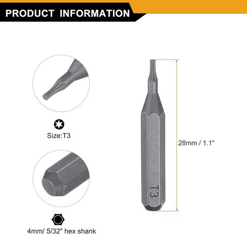 HARFINGTON 10pcs T3 Torx Screwdriver Bit 5/32" Hex Shank 28mm Length Magnetic Star 6 Point Head Hex Bits S2 Steel Screw Driver Bit for Electric Manual Screwdrivers Precision Repair in Saudi Arabia