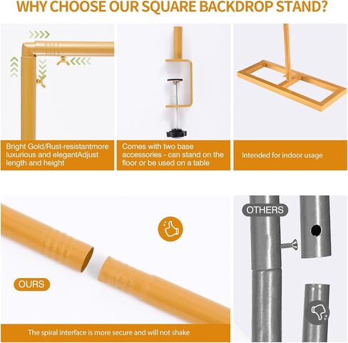 8.2FT Square Backdrop Stand, Wedding Arch Heavy Duty Adjustable Stand, Over The Table Rod Stand with Clamps, Metal Gold Garden Balloon Frame for Baby Shower Parties Decor(Two Person Installation) in Saudi Arabia