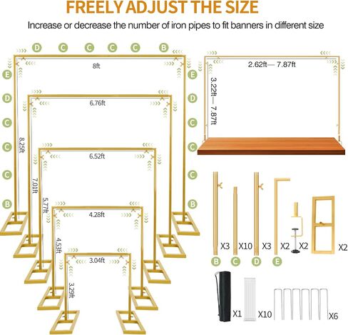 8.2FT Square Backdrop Stand, Wedding Arch Heavy Duty Adjustable Stand, Over The Table Rod Stand with Clamps, Metal Gold Garden Balloon Frame for Baby Shower Parties Decor(Two Person Installation) in Saudi Arabia