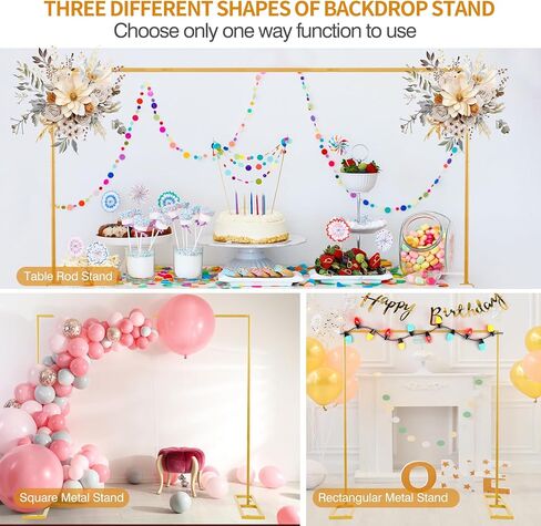 8.2FT Square Backdrop Stand, Wedding Arch Heavy Duty Adjustable Stand, Over The Table Rod Stand with Clamps, Metal Gold Garden Balloon Frame for Baby Shower Parties Decor(Two Person Installation) in Saudi Arabia