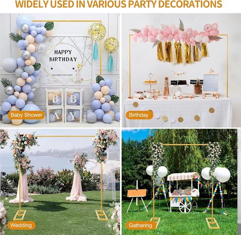8.2FT Square Backdrop Stand, Wedding Arch Heavy Duty Adjustable Stand, Over The Table Rod Stand with Clamps, Metal Gold Garden Balloon Frame for Baby Shower Parties Decor(Two Person Installation) in Saudi Arabia