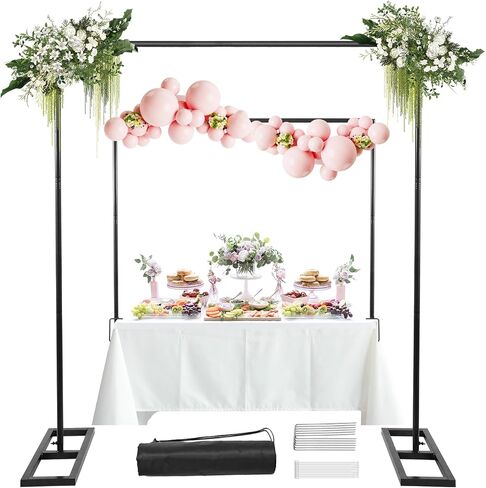 8.2FT Square Backdrop Stand, Wedding Arch Heavy Duty Adjustable Stand, Over The Table Rod Stand with Clamps, Metal Gold Garden Balloon Frame for Baby Shower Parties Decor(Two Person Installation) in Saudi Arabia
