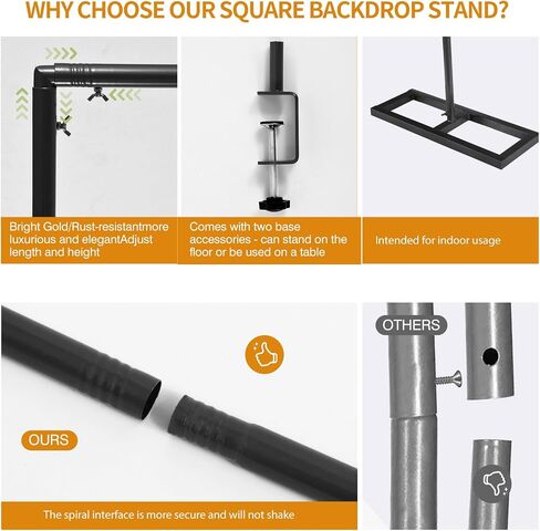 8.2FT Square Backdrop Stand, Wedding Arch Heavy Duty Adjustable Stand, Over The Table Rod Stand with Clamps, Metal Gold Garden Balloon Frame for Baby Shower Parties Decor(Two Person Installation) in Saudi Arabia