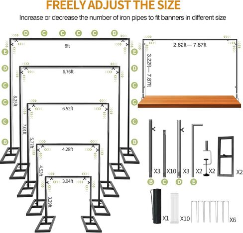 8.2FT Square Backdrop Stand, Wedding Arch Heavy Duty Adjustable Stand, Over The Table Rod Stand with Clamps, Metal Gold Garden Balloon Frame for Baby Shower Parties Decor(Two Person Installation) in Saudi Arabia