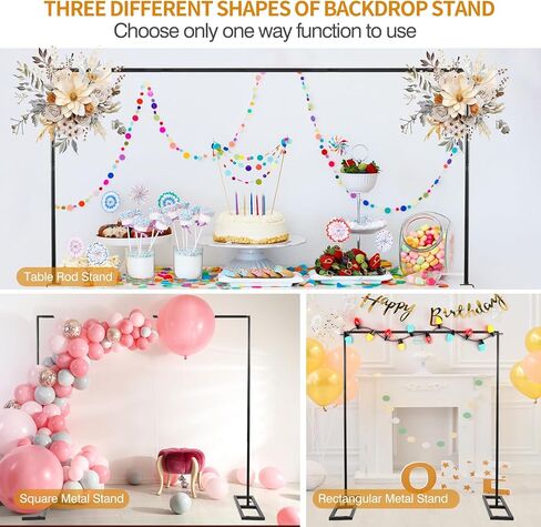 8.2FT Square Backdrop Stand, Wedding Arch Heavy Duty Adjustable Stand, Over The Table Rod Stand with Clamps, Metal Gold Garden Balloon Frame for Baby Shower Parties Decor(Two Person Installation) in Saudi Arabia
