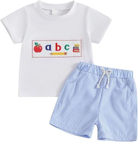 طفل طفل طفل يعود إلى ملابس المدرسة التطريز القصيرة القصيرة القميص المنقوقة. in Kuwait