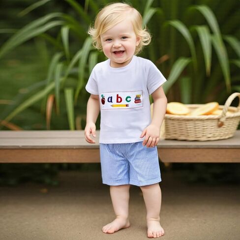 طفل طفل طفل يعود إلى ملابس المدرسة التطريز القصيرة القصيرة القميص المنقوقة. in Kuwait