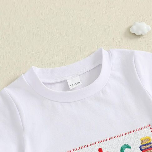 طفل طفل طفل يعود إلى ملابس المدرسة التطريز القصيرة القصيرة القميص المنقوقة. in Kuwait