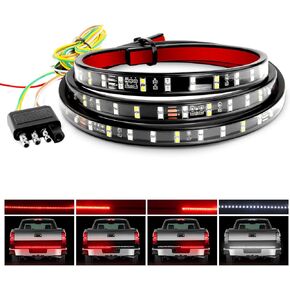 Nilight 60" Truck Tailgate Light Bar Double Row LED Flexible Strip Running Turn Signal Brake Reverse Tail Light,Red/White,No-Drilling,2 Years Warranty