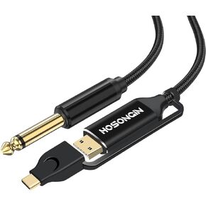 HOSONGIN USB C to 1/4 inch TS Guitar Cable,Type-c to TS Interface Cable Adapter for Instruments Recording Singing, Premium Braided Shielding Cable, Length 10 FT