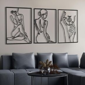 3 Pieces Metal Wall Art Decor 18 Inch Minimalist Modern Abstract Line Wall Home Decor Single Line Art Wall Art for Kitchen Bedroom Living Room