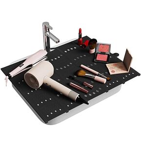 Johamoo Bathroom Sink Cover for Counter Space, Sink Topper Foldable Sink Cover, Silicone Makeup Organizer Mat Space Saver, Small Bathroom & Rv Camper Travel Must Haves Accessories, Grey