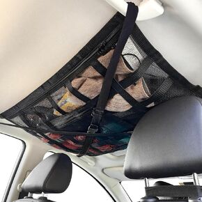 Upgraded Car Ceiling Cargo Net 31.5"x21.7" Car Roof Storage Organizer,Adjustable Strengthen X-Shaped Load-Bearing Straps,Road Trip Accessories for Car,SUV,MPV,Pickup Camping Essentials