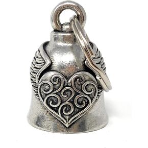 Heart with Wings Motorcycle Biker Bell Accessory or Key Chain for Luck