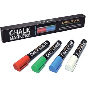 Better Office Products Liquid Chalk Markers, 6mm Reversible Tip (Chisel and Bullet), Wet Erase Marking Pens for Chalkboards, Signs, Windows, Blackboards, Glass (4 Primary Colors)