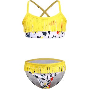 QPANCY Girls 2-Piece Swimsuit Beach Fringe Bathing Suit Hawaiian Kids Bikini Swimwear