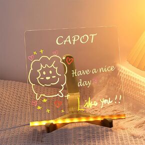 Led Note Board with Colors 7.9" X 7.9" Acrylic Dry Erase Board with Light for Childs Light up Dry Erase Board with Stand as a Glow Memo Message Board Glass White Board with 7 Color Pens