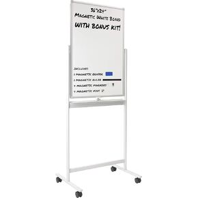 Mount-It! Mobile Dry Erase Whiteboard - Rolling White Board with Casters and Stand, 36x24 Inches Reversible Double-Sided Dry Erase Board, Wall Mountable Magnetic Easel with Locking Caster Wheels
