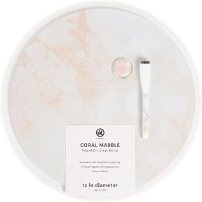 U Brands Round Magnetic Marble Print Dry Erase Board, 12" Diameter, Frameless, includes Magnet and Marker