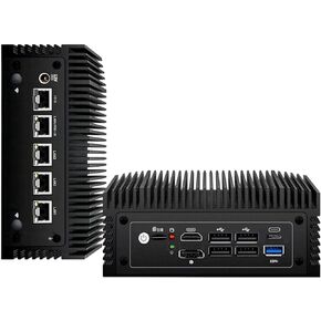 N100 Mini PC Firewall Router, 12th Gen CPU Fanless N100, 4 LAN Computer POE in, I225 2.5GbE, 1xRJ45 COM, 5G/4G SIM Slot(not include 4G/5G module), 1xUSB-C, 5 x USB, HD+DP, Fanless PC Barebone