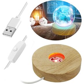 Round Led Light Wood Base, 3.94 Inch Wooden Light Stand Base Round Wooden Led Lights Display Base Wood Led Lights Display Bases for 3D Crystal Glass Resin Art (Multicolor+Yellow)