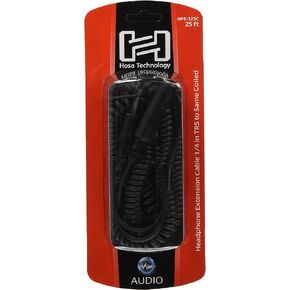Hosa HPE-325C 1/4" TRS to 1/4" TRS Coiled Headphone Extension Cable, 25 feet
