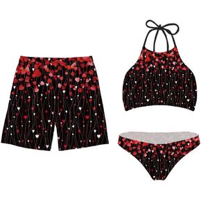 Valentine's Day Couple Matching Swimwear Women 2 Piece Swimsuits Mens Swimming Trunks