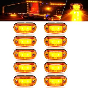 10 Pack Amber DC12-24V IP68 Waterproof LED Trailer Lights Kit Front Rear LED Side Marker Clearance Indicators Light for RV Camper Truck Van Caravan Boat