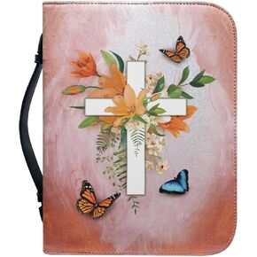 Bible Case Bible Covers for Women Ladies Butterfly Print Bible Carrying Cases Pens Bookmark Holder Bags for Mather Church Tote Carrier Christian Gifts