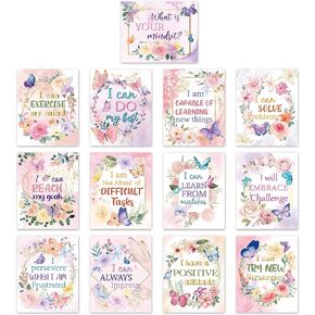Yopyame 13Pcs Spring Watercolor Butterfly Growth Mindset Posters Bulletin Board Decoration Springtime Motivational Positive Sayings Posters Inspirational Quotes Classroom Decor for Teachers Student