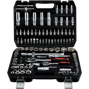 Mechanics Tools Kit and Socket Set, 108-Piece Socket Wrench Set, 1/4" & 1/2" Drive, SAE, with Long Extension Bars