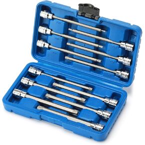 CASOMAN 3/8"Drive Extra Long Torx Bit Socket Set, 12 Piece Torx Stra Bit Set, T10 to T60, Length: 150mm, CR-V&S2 Steel