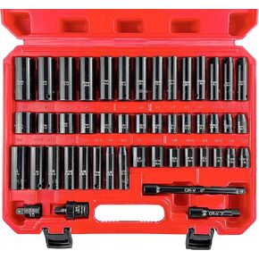 WETT 1/2" Drive Impact Socket Set, 29 Piece Deep Socket with Extension Bar, Cr-V Steel, SAE & Metric, 6 Point, (3/8" - 1", 10-24mm)