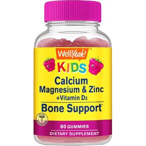 Kid's Calcium, Magnesium, Zinc + Vitamin D3 Gummies Bone, Muscle and Nerve Health Support, Immune Support | for Men and Women | Gluten Free, Non GMO | Raspberry Flavor | 60 Count