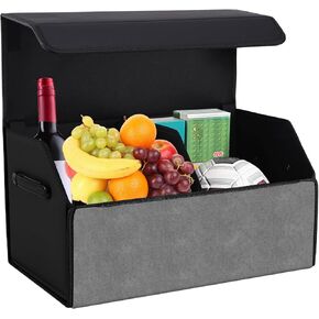 Trunk Organizer for SUV,Car Trunk Organizer and Storage Folding,Trunk Waterproof Organizer Faux Leather Storage Box with Magnetic Lock (Black)
