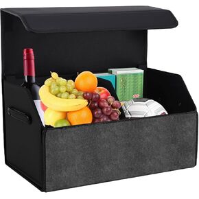 Trunk Organizer for SUV,Car Trunk Organizer and Storage Folding,Trunk Waterproof Organizer Faux Leather Storage Box with Magnetic Lock (Black)