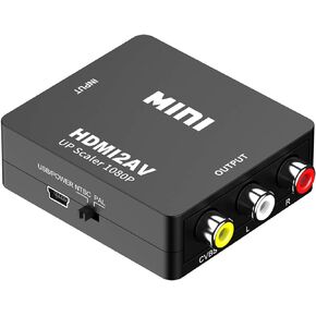 HDMI to RCA Adapter, 1080P HDMI to AV 3RCA CVBs Composite Video Audio Converter Adapter Supporting PAL/NTSC with USB Charge Cable for PC Laptop HDTV DVD, Black